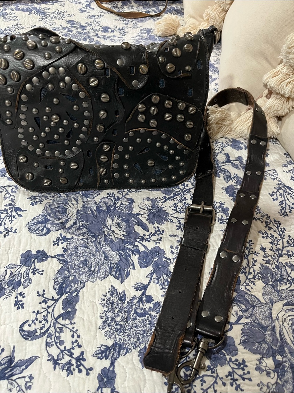 Patricia Nash Black Studded Leather Crossbody Bag